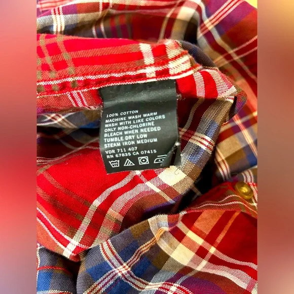 Nautica Plaid Button Down Men's Shirt Size Large Red & Blue - Picture 5 of 5